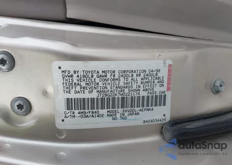 1998 Toyota Camry Le from USA, damaged, VIN JT2BG22K7W0221174